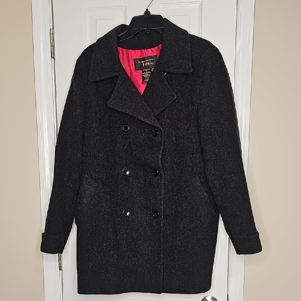 Vintage 100% Wool‎ Shell Double-Breasted Pea Coat with Red Lining - Fabio